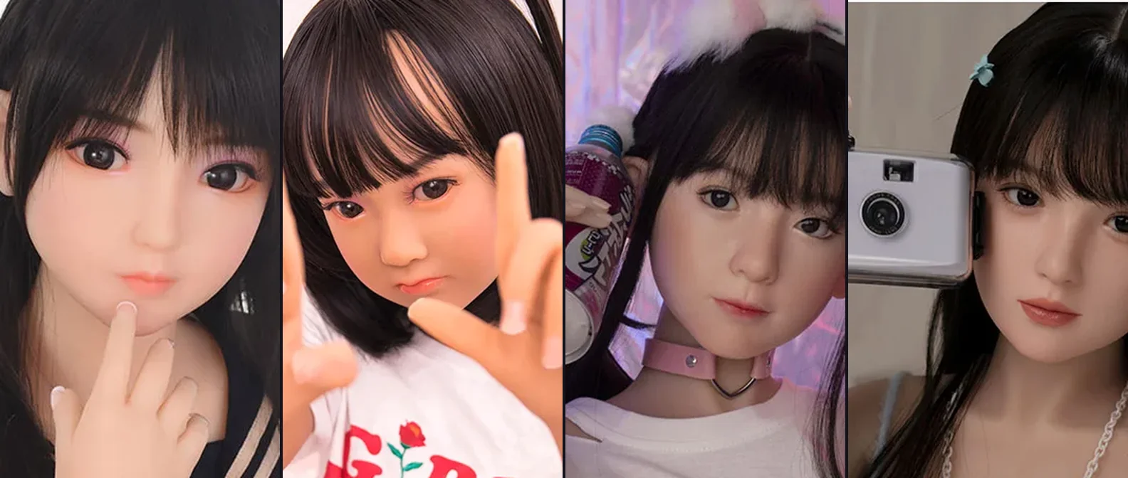 指先で形を作る AXB Doll（口元に指を添える・指でフレームを作る・缶やカメラを持つ）